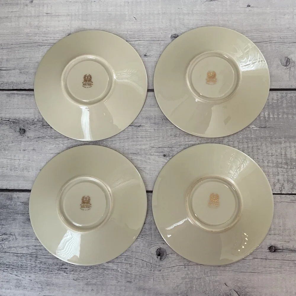 Lenox Royal Peony Saucers Set of 4 Ivory Navy Pink Floral Gold Trim Made in USA